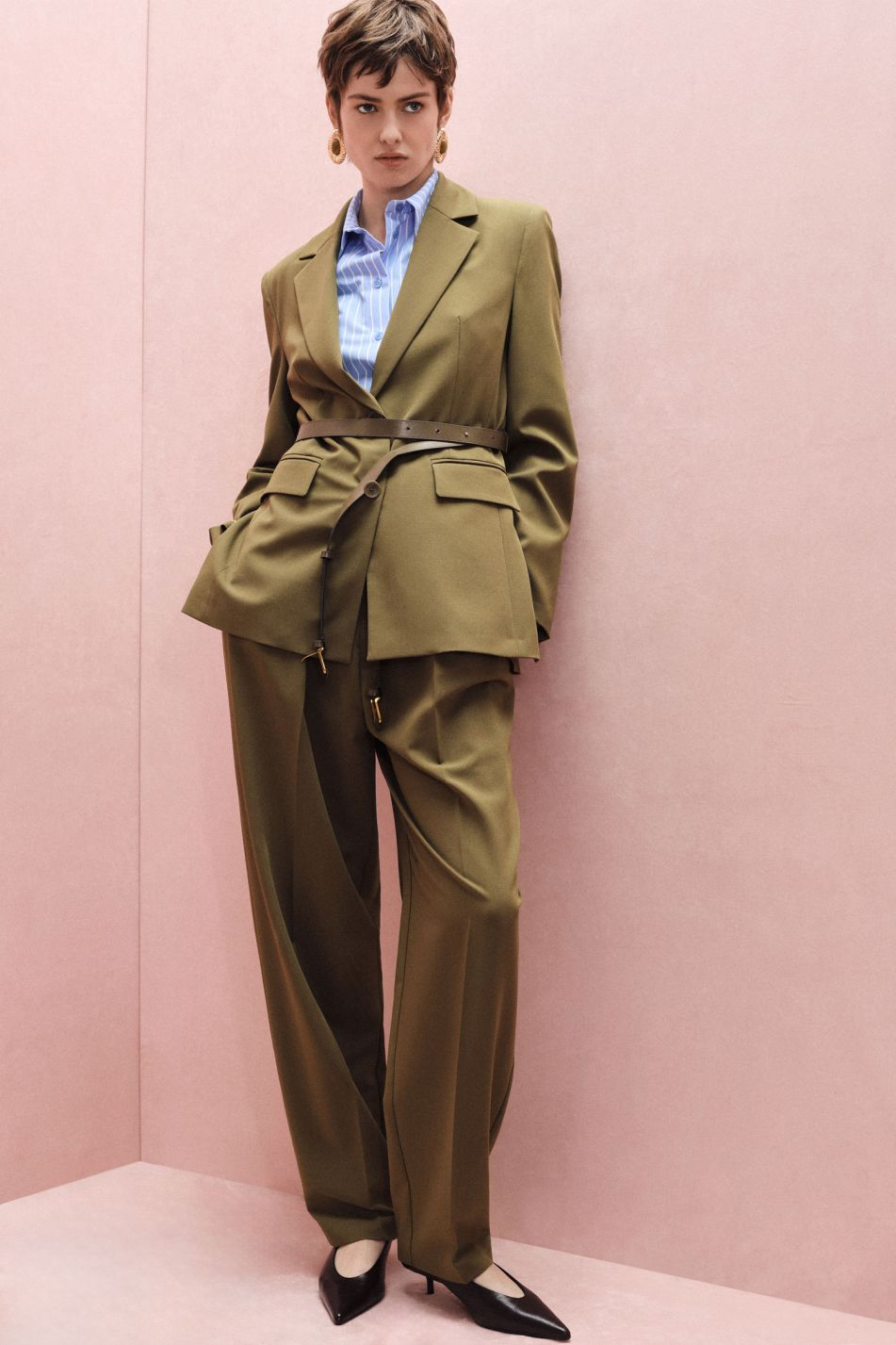 Imperial klasikinės kelnės su dirželiu khaki spalvos - Image 2