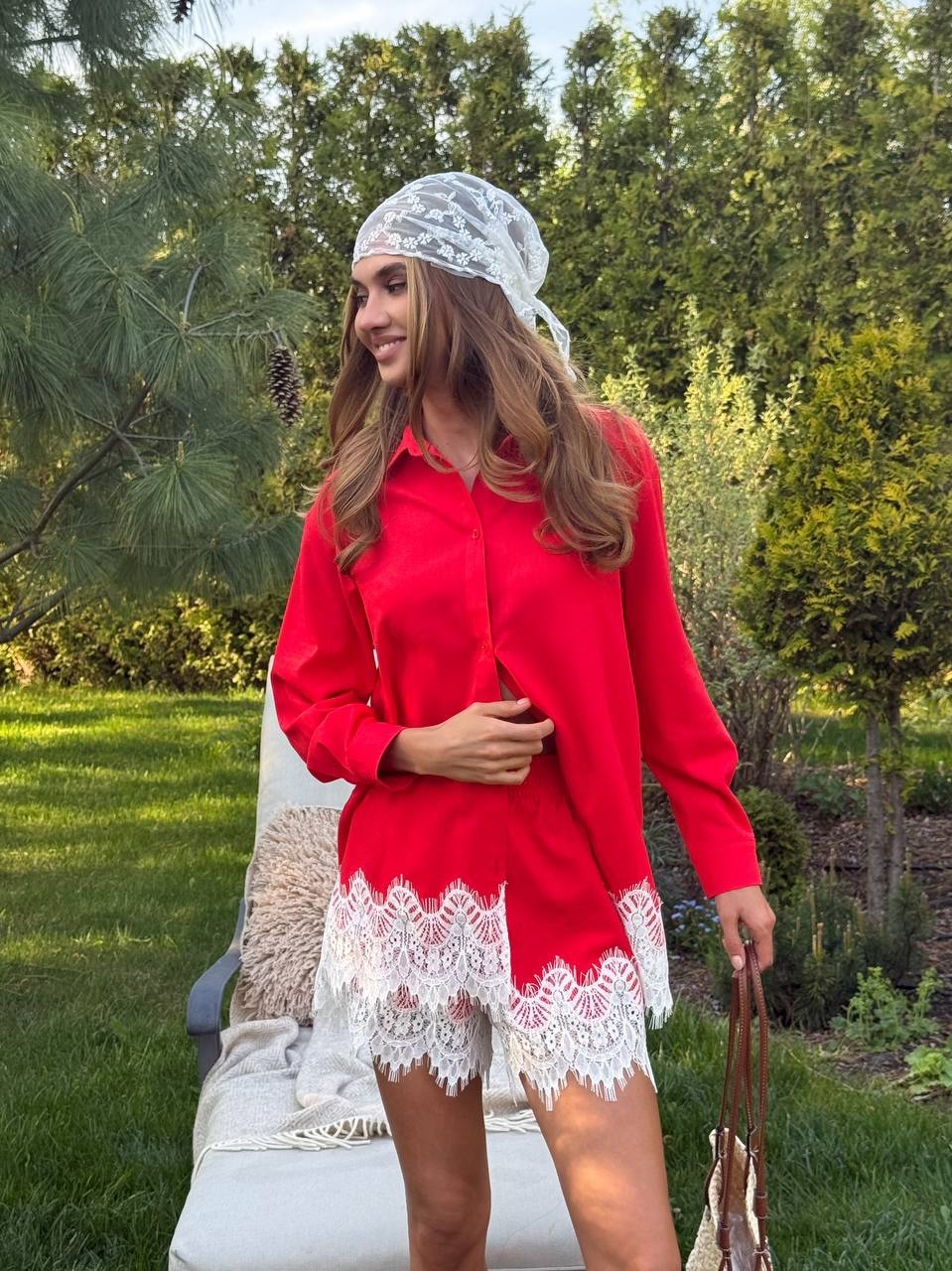 Lininis komplektas Liana Red Lace - Image 3