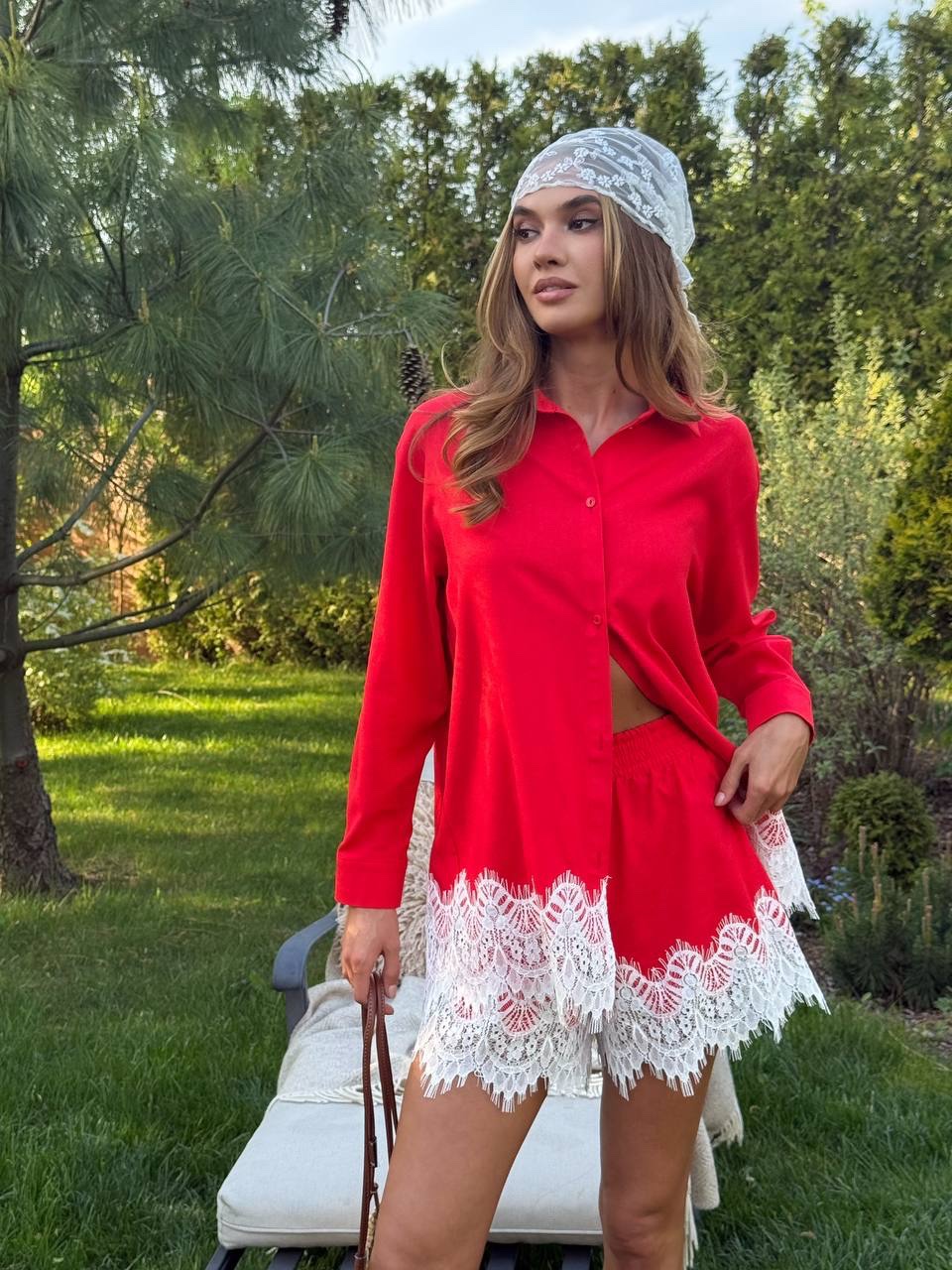 Lininis komplektas Liana Red Lace - Image 5